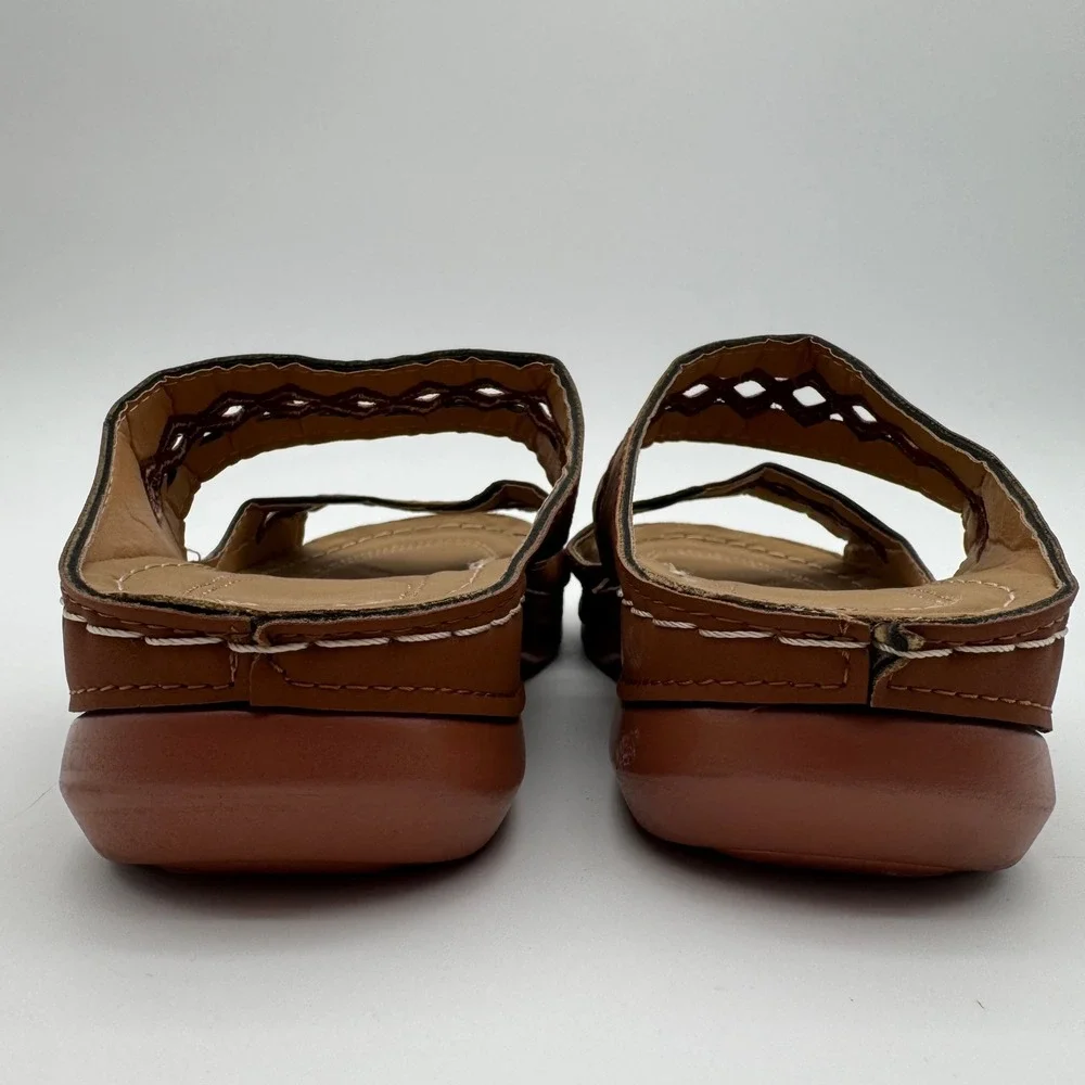 Women's Brown‎ Cutout Slide Sandals Comfort Casual Slip On Shoes Size 8